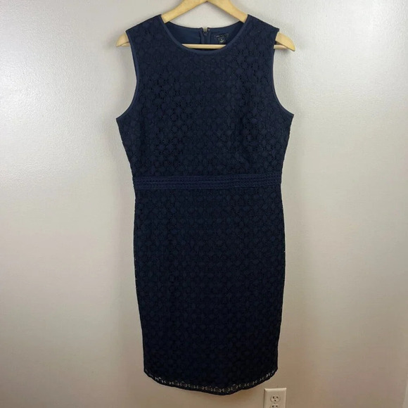 Ann Taylor Lace Sheath Dress Size 10 Navy Blue Work Career Office Professional - Picture 1 of 10